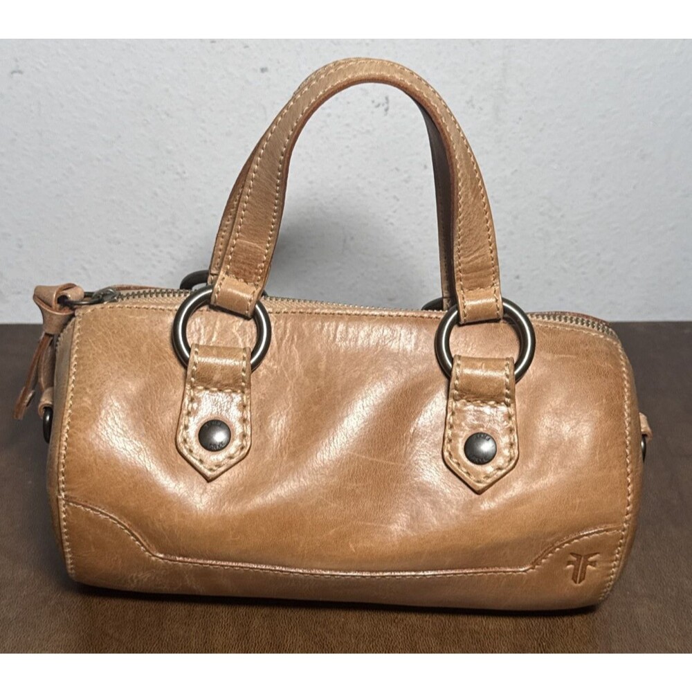 Frye Melissa Mini Barrel Purse Genuine Leather Cognac Soft Supple 10" x 5" Tall